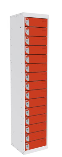 Dual USB Tablet and Laptop Charging Locker 1800h x 380w x 380d mm 15 comp/15 door Chilli Pepper Orange