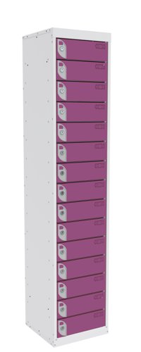 Dual USB Tablet and Laptop Charging Locker 1800h x 380w x 380d mm 15 comp/15 door Summer Lilac