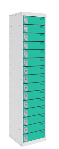 Dual USB Tablet and Laptop Charging Locker 1800h x 380w x 380d mm 15 comp/15 door Lagoon Blue