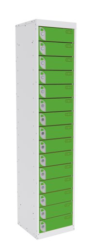 Dual USB Tablet and Laptop Charging Locker 1800h x 380w x 380d mm 15 comp/15 door Sublime Lime