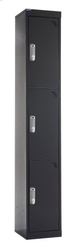 QMP Office Locker 1800h x 300w x 300d mm Black 3 doors digital keypad lock