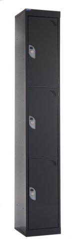QMP Office Locker 1800h x 300w x 300d mm Black 3 doors Camlock
