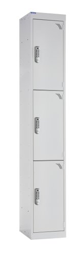 QMP Office Locker 1800h x 300w x 300d mm White 3 doors digital keypad lock