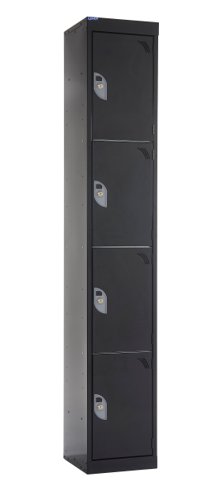 QMP Office Locker 1800h x 300w x 300d mm Black 4 doors Camlock