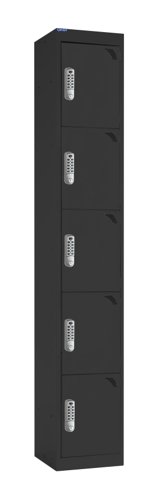 QMP Office Locker 1800h x 300w x 300d mm Black 5 doors digital keypad lock