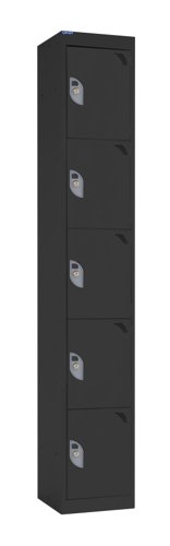 QMP Office Locker 1800h x 300w x 300d mm Black 5 doors Camlock