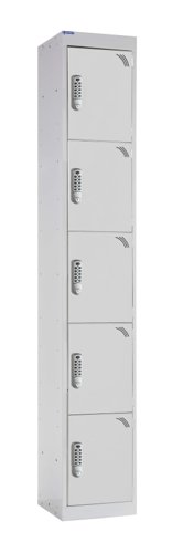 QMP Office Locker 1800h x 300w x 300d mm White 5 doors digital keypad lock