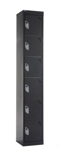 QMP Office Locker 1800h x 300w x 300d mm Black 6 doors Camlock