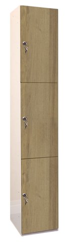 Laminate Plant-On Door Lockers 1800h x 300w x 300d mm 3 door camlock Oak