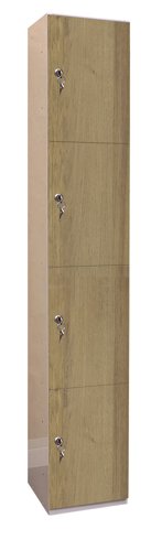 Laminate Plant-On Door Lockers 1800h x 300w x 300d mm 4 door camlock Oak