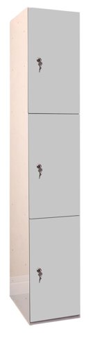 Laminate Plant-On Door Lockers 1800h x 300w x 450d mm 3 door camlock Light Grey