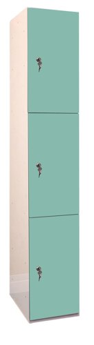 Laminate Plant-On Door Lockers 1800h x 300w x 450d mm 3 door camlock Aquamarine