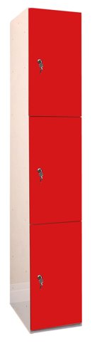 Laminate Plant-On Door Lockers 1800h x 300w x 450d mm 3 door camlock Spectrum Red