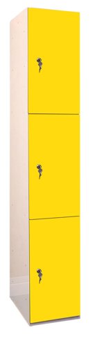 Laminate Plant-On Door Lockers 1800h x 300w x 450d mm 3 door camlock Spectrum Yellow