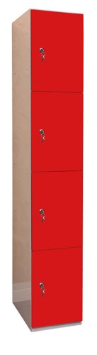 Laminate Plant-On Door Lockers 1800h x 300w x 450d mm 4 door camlock Spectrum Red
