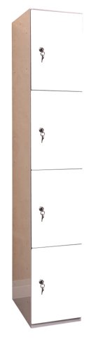 Laminate Plant-On Door Lockers 1800h x 300w x 450d mm 4 door camlock Pure White