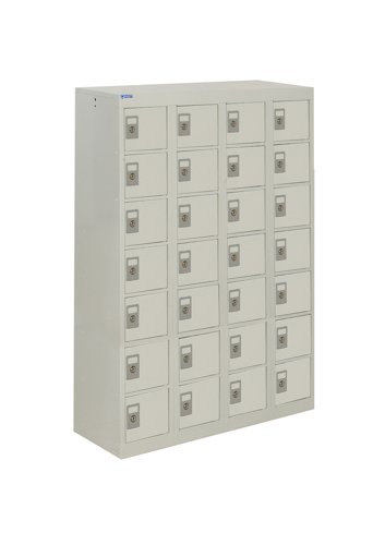 QMP Personal Effects Locker 1285h x 900w x 380d mm Light grey doors 28 comp Camlock