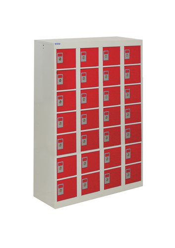 QMP Personal Effects Locker 1285h x 900w x 380d mm Red doors 28 comp Camlock