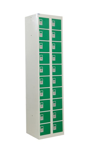 QMP Personal Effects Locker 1800h x 450w x 380d mm Green doors 20 comp Camlock