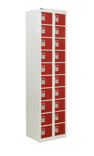 QMP Personal Effects Locker 1800h x 450w x 380d mm Red doors 20 comp Camlock