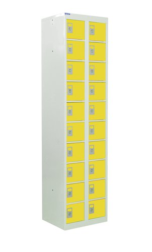 QMP Personal Effects Locker 1800h x 450w x 380d mm Yellow doors 20 comp Camlock