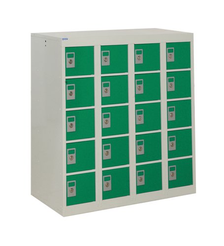 QMP Personal Effects Locker 940h x 900w x 380d mm Green doors 20 comp Camlock