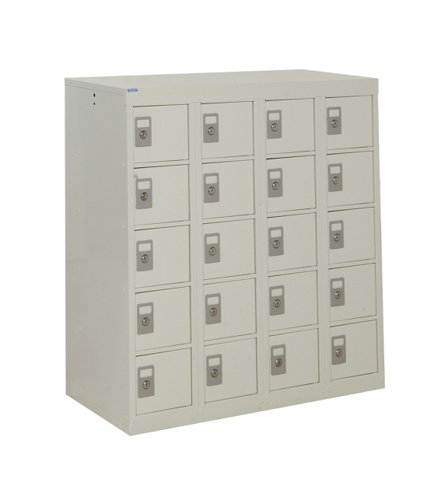 QMP Personal Effects Locker 940h x 900w x 380d mm Light grey doors 20 comp Camlock
