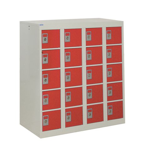 QMP Personal Effects Locker 940h x 900w x 380d mm Red doors 20 comp Camlock