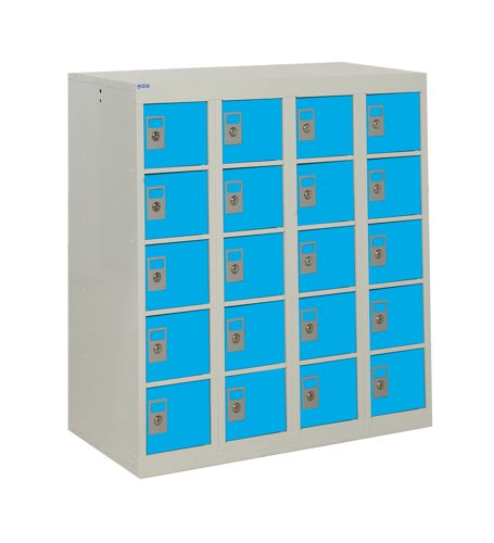 QMP Personal Effects Locker 940h x 900w x 380d mm Light Blue doors 20 comp Camlock