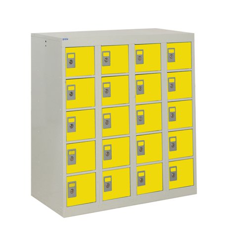 QMP Personal Effects Locker 940h x 900w x 380d mm Yellow doors 20 comp Camlock