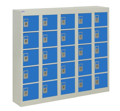 QMP Wall Mounted Personal Effects Locker 940h x 1130w x 190d mm Blue doors 25 comp Camlock