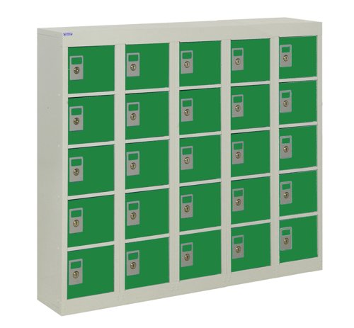 QMP Wall Mounted Personal Effects Locker 940h x 1130w x 190d mm Green doors 25 comp Camlock