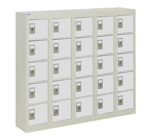 QMP Wall Mounted Personal Effects Locker 940h x 1130w x 190d mm Light Grey doors 25 comp Camlock