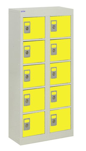 QMP Wall Mounted Personal Effects Locker 940h x 450w x 190d mm Yellow doors 10 comp Camlock