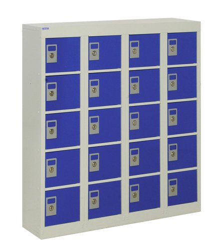 QMP Wall Mounted Personal Effects Locker 940h x 900w x 190d mm Blue doors 20 comp Camlock