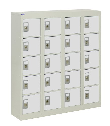 QMP Wall Mounted Personal Effects Locker 940h x 900w x 190d mm Light Grey doors 20 comp Camlock