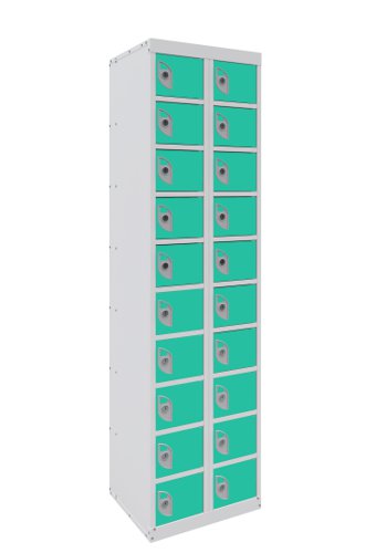 Dual USB Phone Charging Locker 1800h x 450w x 380d mm 20 door Lagoon Blue