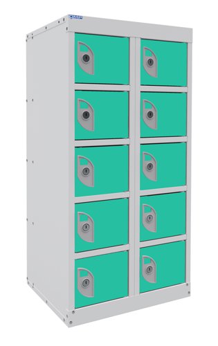 Dual USB Phone Charging Locker 940h x 450w x 380d mm 10 door Lagoon Blue