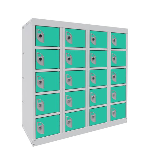 Dual USB Phone Charging Locker 940h x 900w x 380d mm 20 door Lagoon Blue