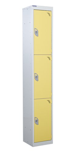 Steel Splash Locker 1800x300x300mm - 3 Compartment Yellow Door Camlocks Camlock