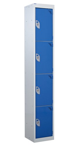 Steel Splash Locker 1800x300x300mm - 4 Compartment Blue Door Camlocks Camlock