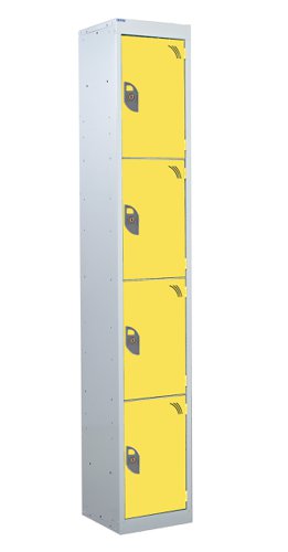 Steel Splash Locker 1800x300x300mm - 4 Compartment Yellow Door Camlocks Camlock