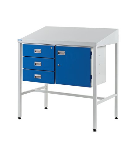 Team Leader Workstation - Triple Drawer & Cupboard - Sloping Top - H.1060 W.1000 D.460mm