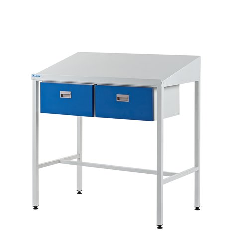 Team Leader Workstation - Two Single Drawers - Sloping Top - H.1060 W.1000 D.460mm