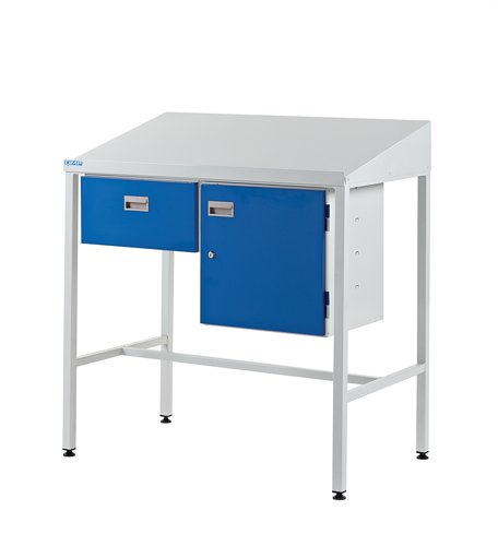 Team Leader Workstation - Single Drawer & Cupboard - Sloping Top - H.1060 W.1000 D.460mm