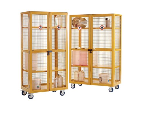 COSHH hazardous Boxwell® mesh sided shelf trucks, with security doors