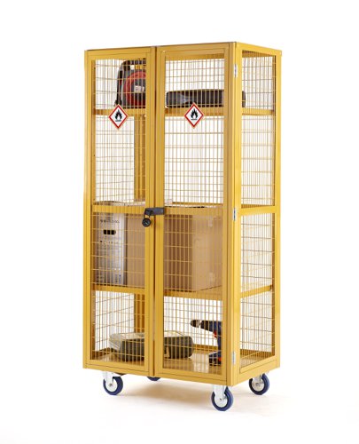 COSHH hazardous Boxwell® mesh sided shelf trucks, with security doors