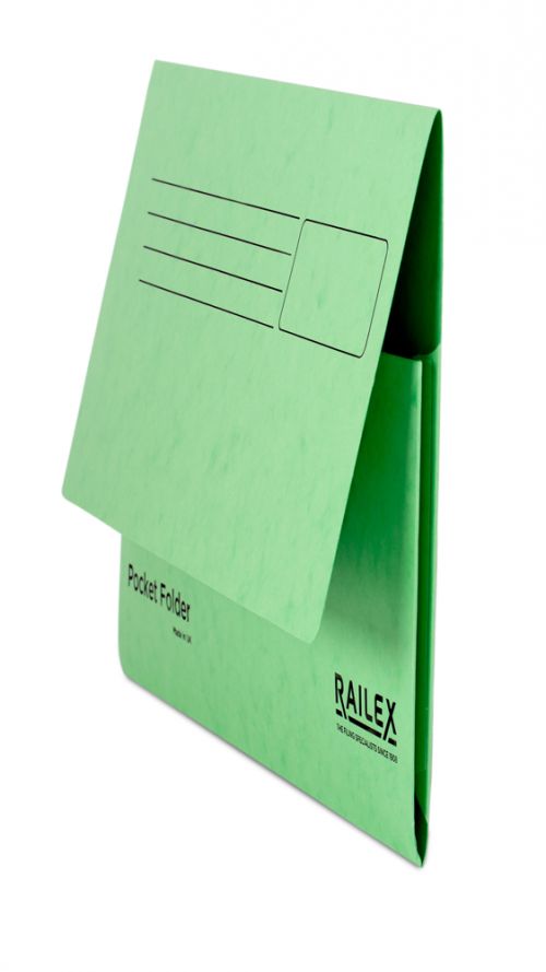 Railex Pocket Folder PF7 Foolscap 350gsm Emerald PK25