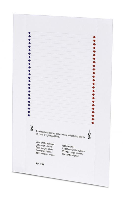 Railex Lateral Inserts A4 Sheet White L92 [Pack 250]