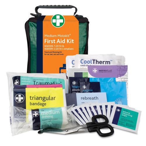 BS8599-1:2019 & BS8599-2:2014 Compliant Travel & Motoring Kit in Green Stockholm Bag Reliance Medical